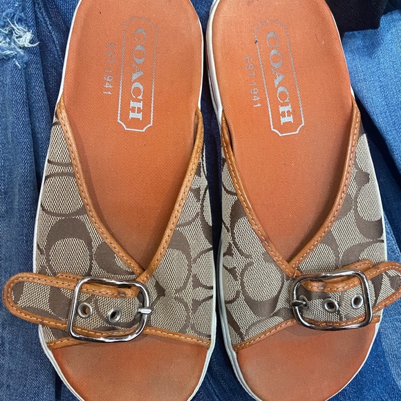 Vintage Coach Sandals Tan/Brown C Jacguard pattern